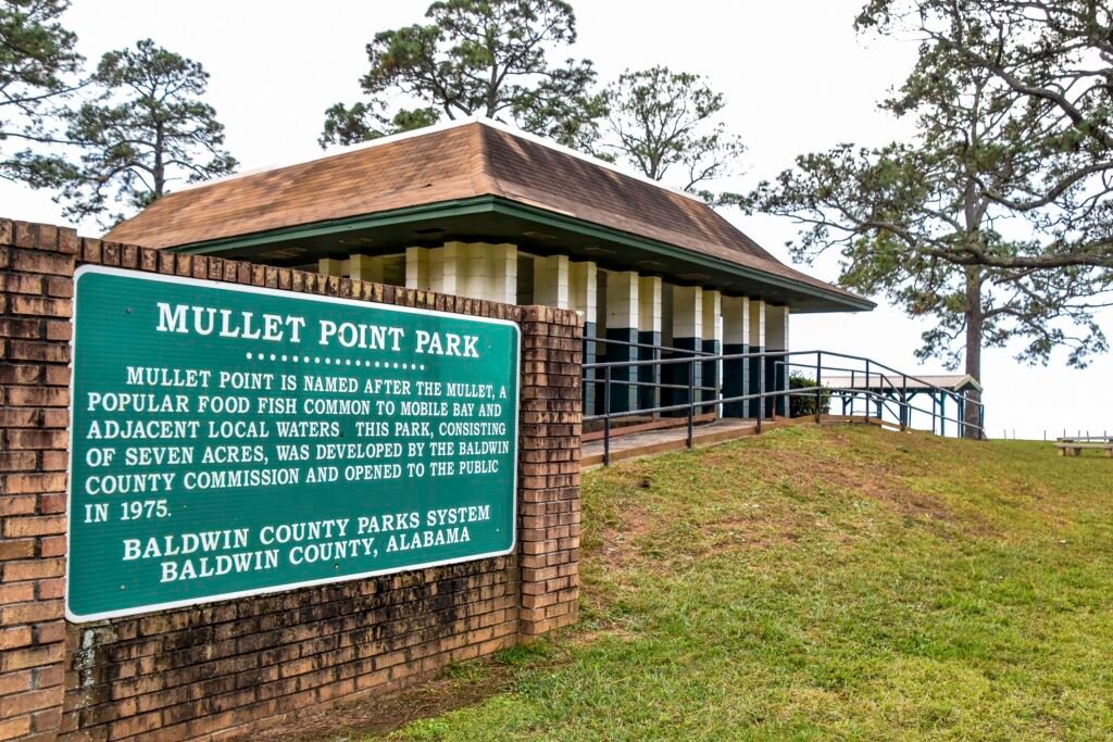 Mullet Point Park entrance with sign