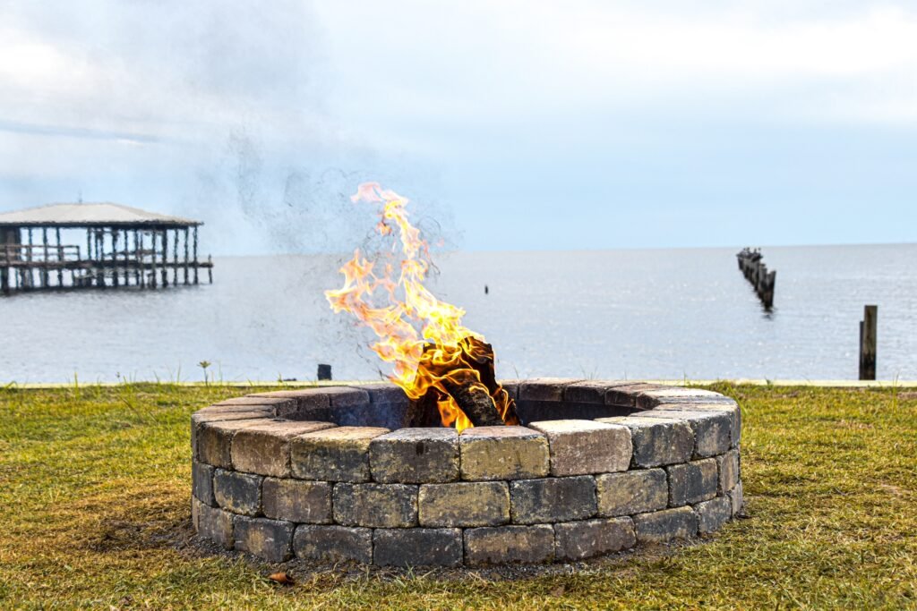 Waterfront Paradise fire pit overlooking the bay