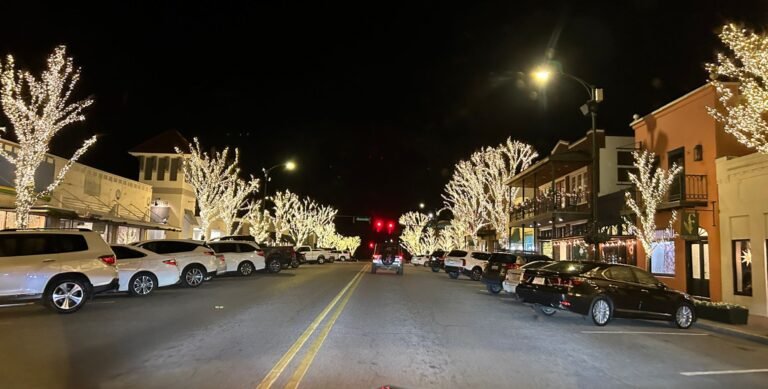 Fairhope Avenue lit up at night after the Lighting of the Trees Ceremony 2023-1-25